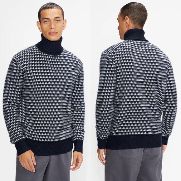 Ted Baker London Men 5 XL Riber Sweater Blue Chunky Turtleneck Wool Blend FLAW - Picture 1 of 8